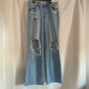 Bridge by gly High-Rise Light Blue Distressed Wide-Leg Jeans